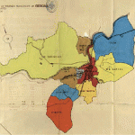 Plànol dels termes municipals de Girona i adjacents, 1960-1962. Expedient d’agregació dels termes municipals de Palau-sacosta, Sant Daniel i Santa Eugènia de Ter al de Girona IMATGE: AMGi