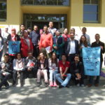 La delegació marroquina, amb la directera de l'Escola Santa Eugènia, a les escales del centre escolar eugenienc FOTO: ECCIT