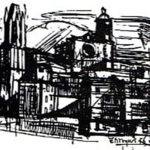 "Sant Fèlix i la Catedral" (tinta sobre paper). Reproduït al recordatori de Narcís-Jordi Aragó que havia estat el motiu de la coberta del llibre "L’art, la ciutat i el món", recull d'articles de l'eugenial Enric Marquès seleccionats per Aragó i Josep Clara (1996) GRAVAT: ENRIC MARQUÈS (1956)