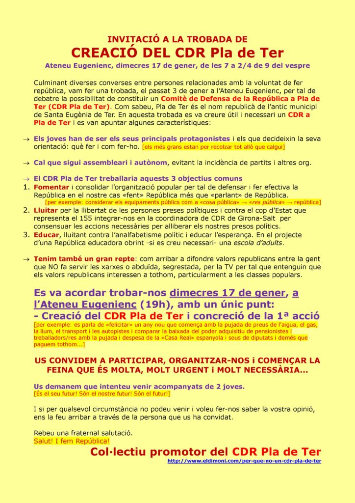 > Per què no un Comitè de Defensa de la República al Pla de Ter?