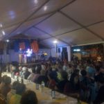L'eugenial Josep Ramos (a l'esquerra, a l'escenari) fent el pregó de la Festa major de Santa Eugènia de Ter 2014 FOTO: ELDIMONI.COM